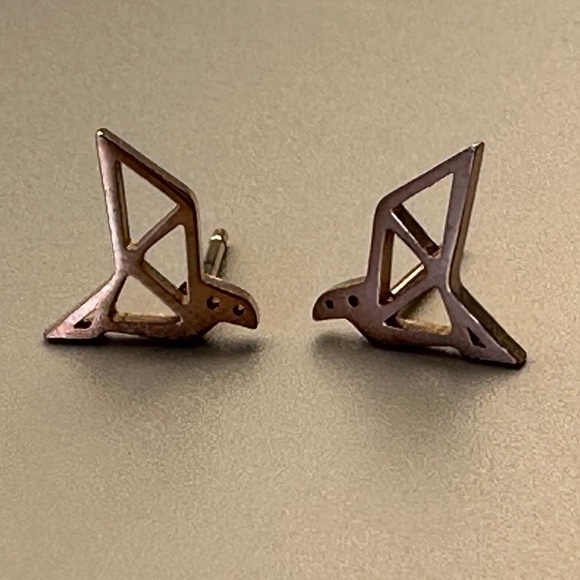 Stainless Steel and Rose Gold Origami Bird Studs - Picture 9 of 12